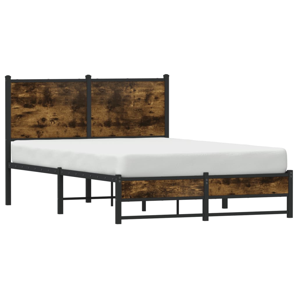 Smoked Oak Metal Bed Frame 120x200 cm - No Mattress Included