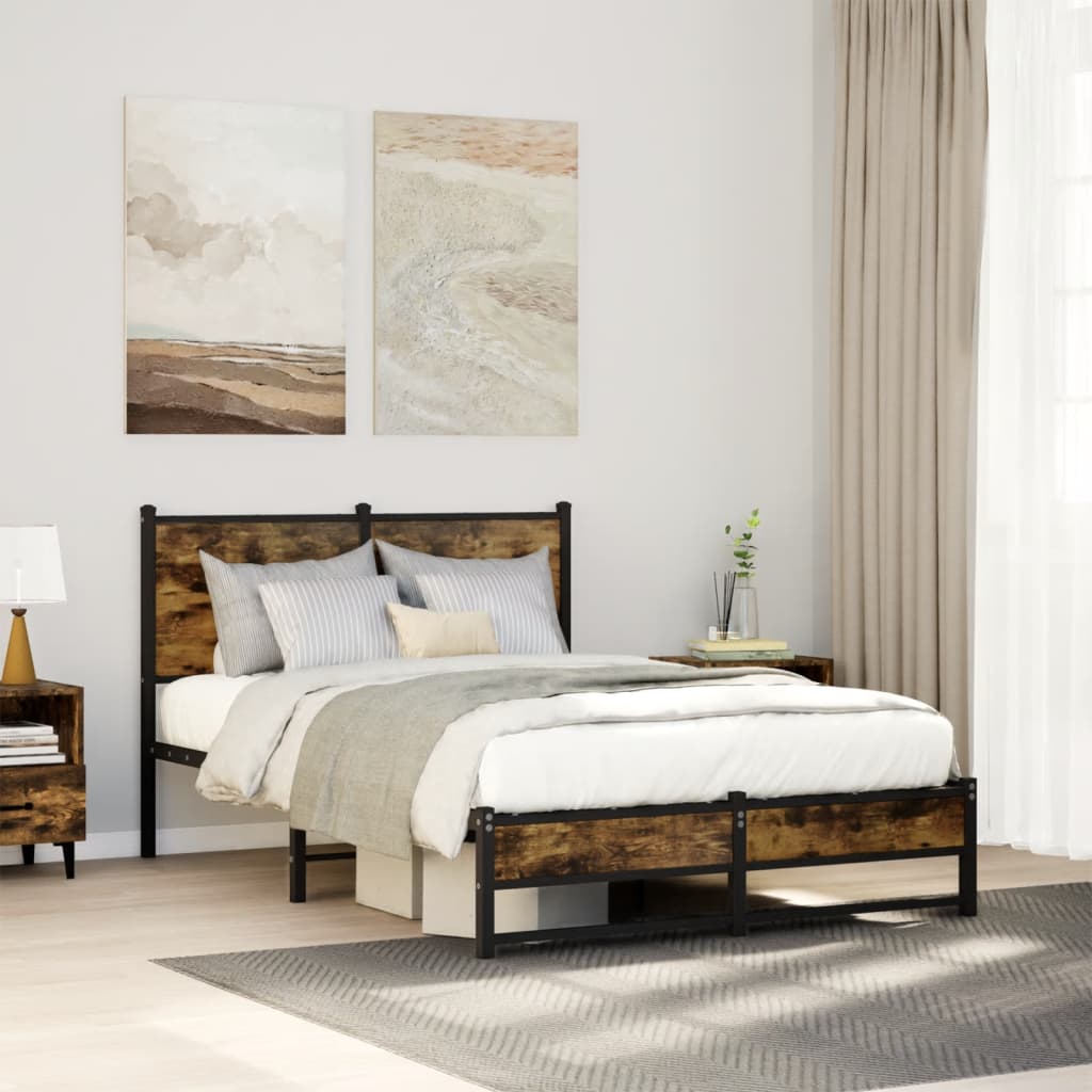 Smoked Oak Metal Bed Frame 120x200 cm - No Mattress Included