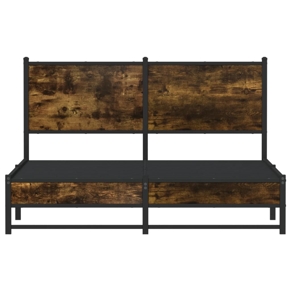 Smoked Oak Metal Bed Frame 137x190 cm - Mattress Not Included