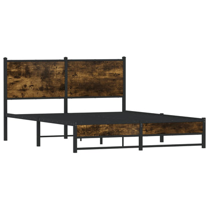 Smoked Oak Metal Bed Frame 140x190 cm - No Mattress Included