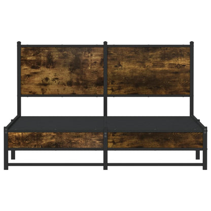Smoked Oak Metal Bed Frame 140x190 cm - No Mattress Included