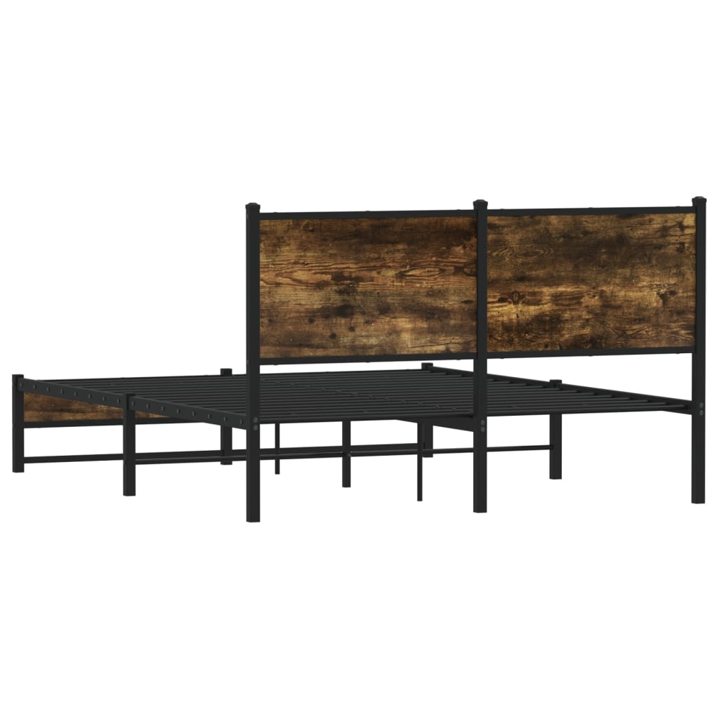Smoked Oak Metal Bed Frame 140x200 cm - Sturdy & Stylish Design