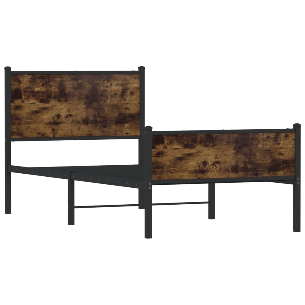 Stylish Smoked Oak Metal Bed Frame 80x200 cm - No Mattress