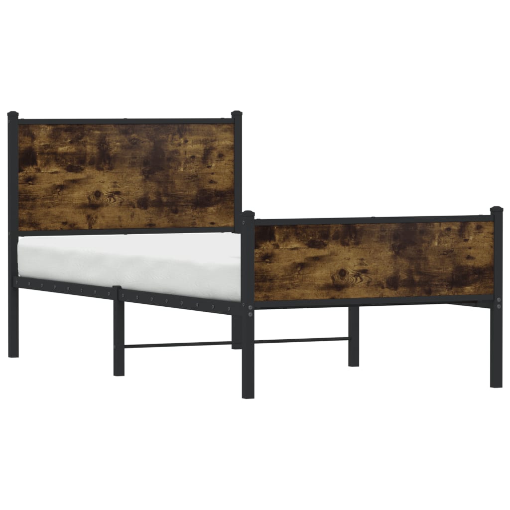 Stylish Smoked Oak Metal Bed Frame 80x200 cm - No Mattress