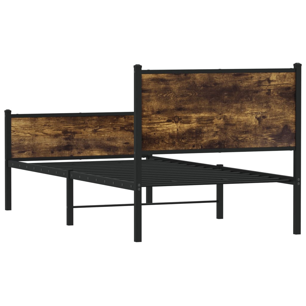 Stylish Smoked Oak Metal Bed Frame 80x200 cm - No Mattress