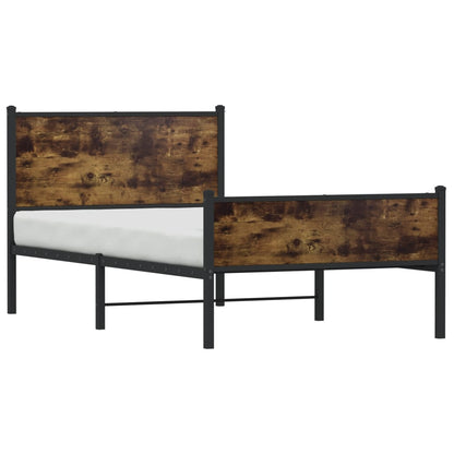 Smoked Oak Metal Bed Frame 100x190 cm - No Mattress Included