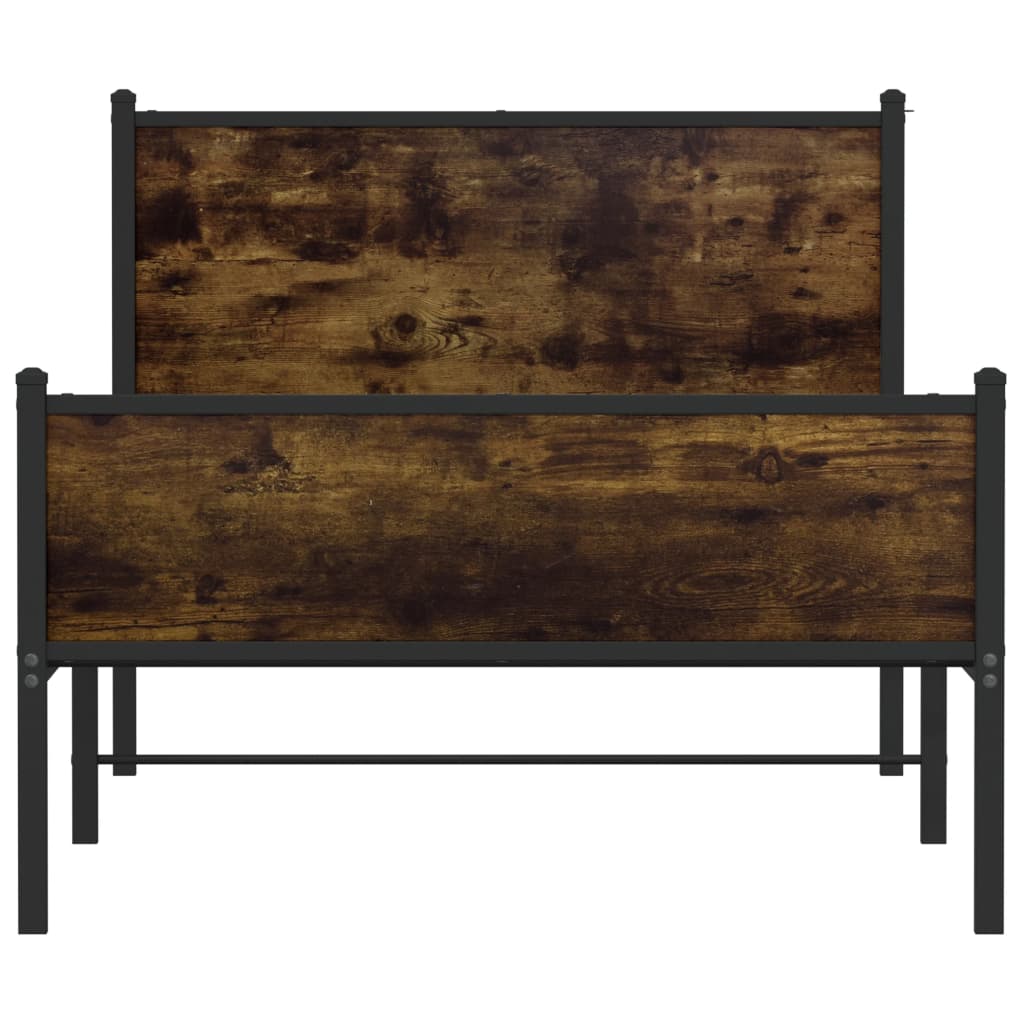 Smoked Oak Metal Bed Frame 100x190 cm - No Mattress Included