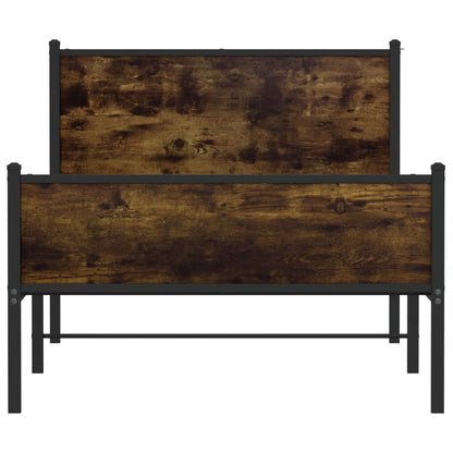 Smoked Oak Metal Bed Frame 100x190 cm - No Mattress Included