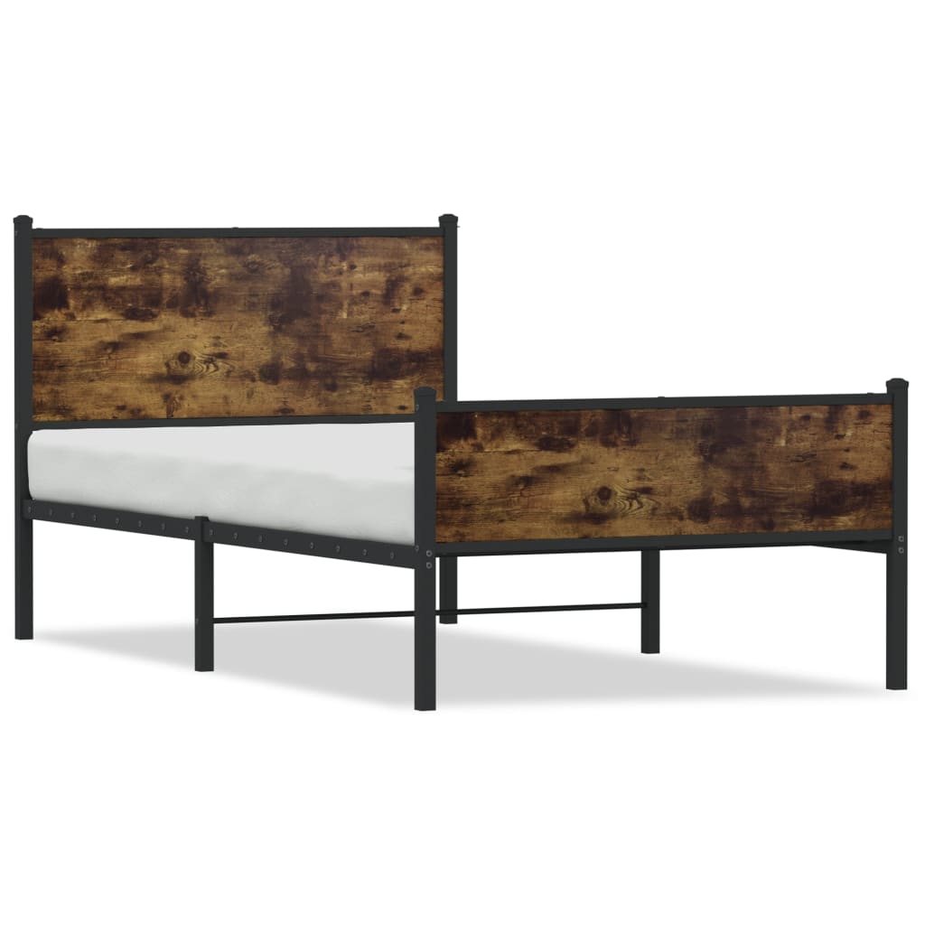 Smoked Oak Metal Bed Frame 100x200 cm - No Mattress Included