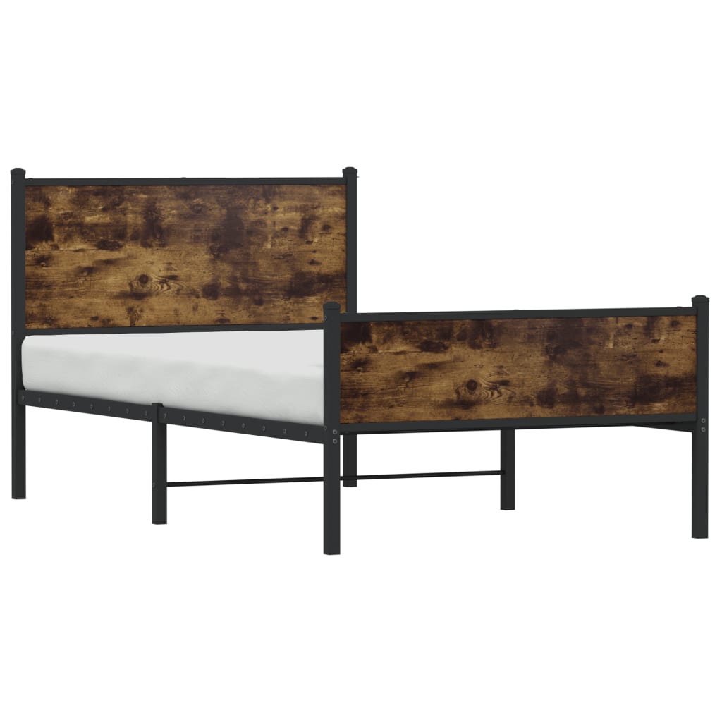 Smoked Oak Metal Bed Frame 100x200 cm - No Mattress Included
