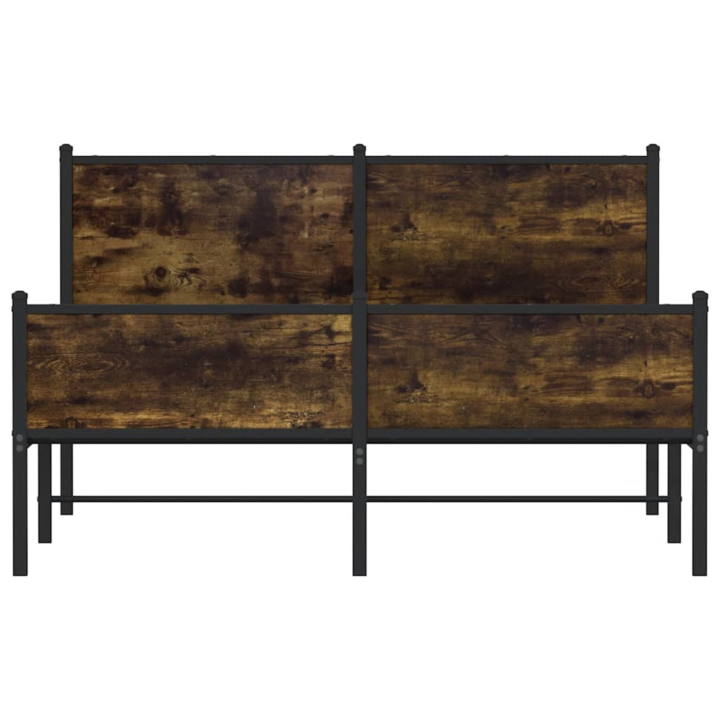 Smoked Oak Metal Bed Frame 137x190 cm - Sturdy & Stylish Design