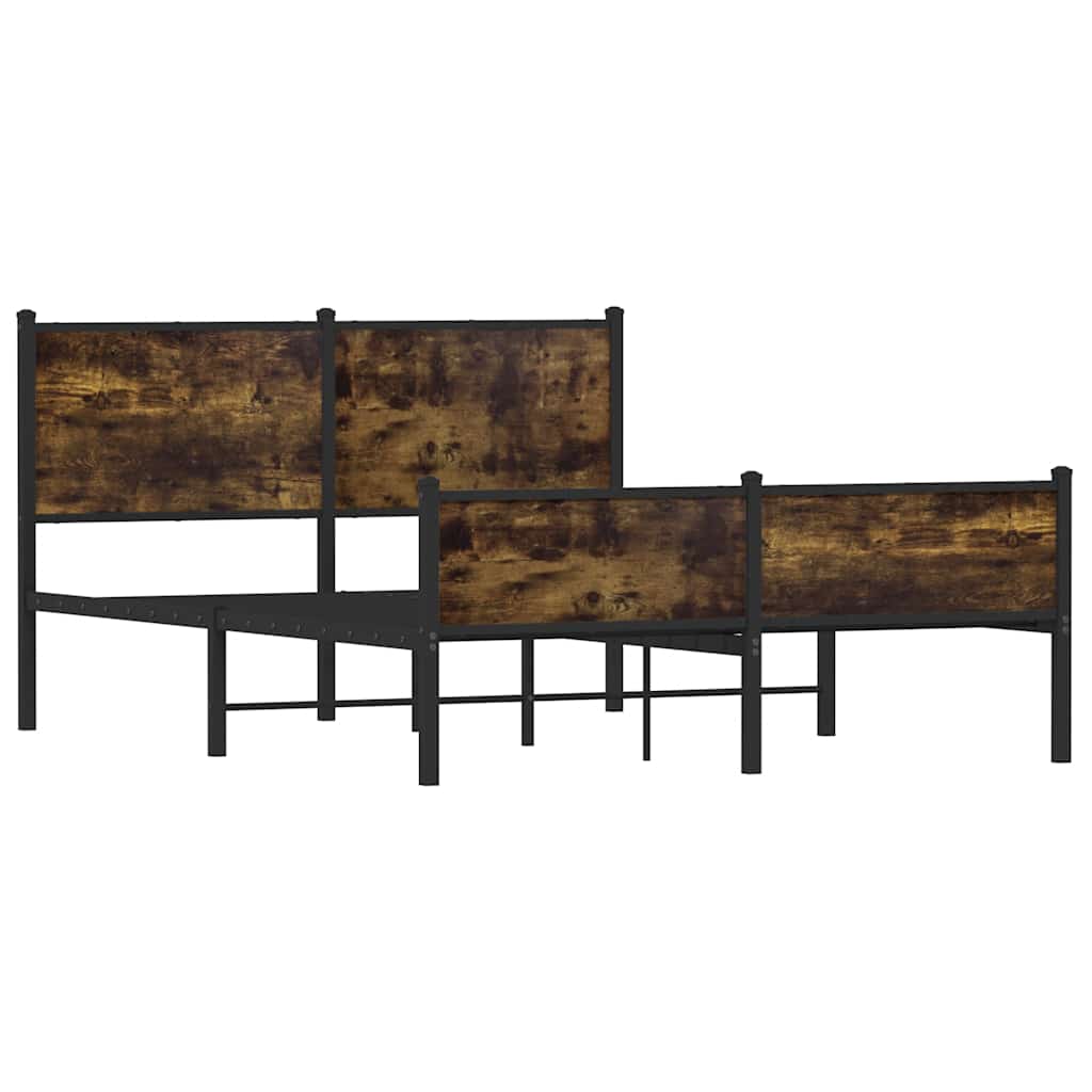 Elegant Smoked Oak Metal Bed Frame 140x190 cm - No Mattress Included