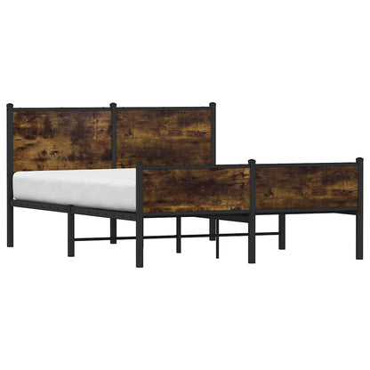 Elegant Smoked Oak Metal Bed Frame 140x190 cm - No Mattress Included