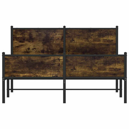 Elegant Smoked Oak Metal Bed Frame 140x190 cm - No Mattress Included