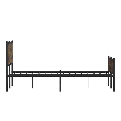 Elegant Smoked Oak Metal Bed Frame 140x190 cm - No Mattress Included