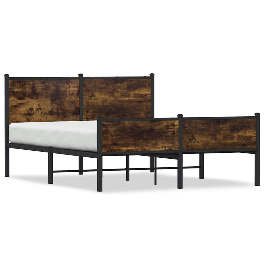 Smoked Oak Metal Bed Frame 140x200 cm - Durable & Stylish Design