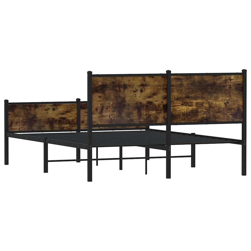 Smoked Oak Metal Bed Frame 140x200 cm - Durable & Stylish Design