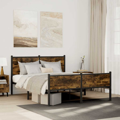 Smoked Oak Metal Bed Frame 140x200 cm - Durable & Stylish Design