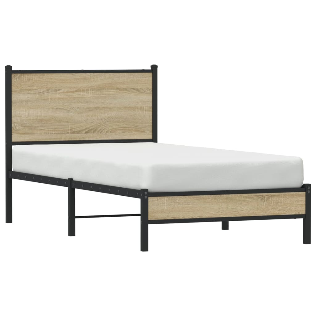 Sonoma Oak Metal Bed Frame 80x200 cm - No Mattress Included
