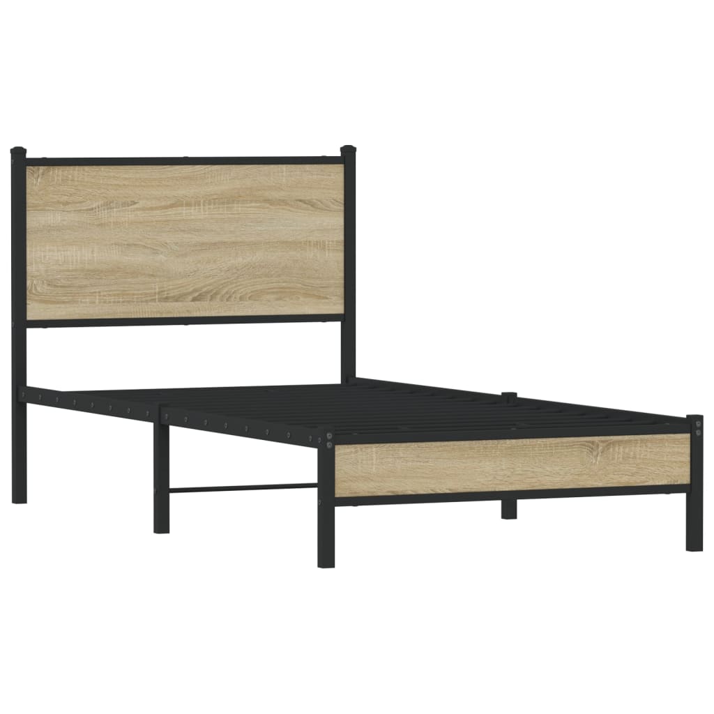 Sonoma Oak Metal Bed Frame 90x200 cm - Mattress Not Included
