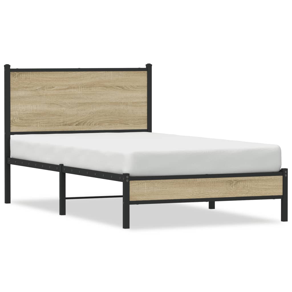 Sonoma Oak Metal Bed Frame 100x200 cm - Mattress Not Included
