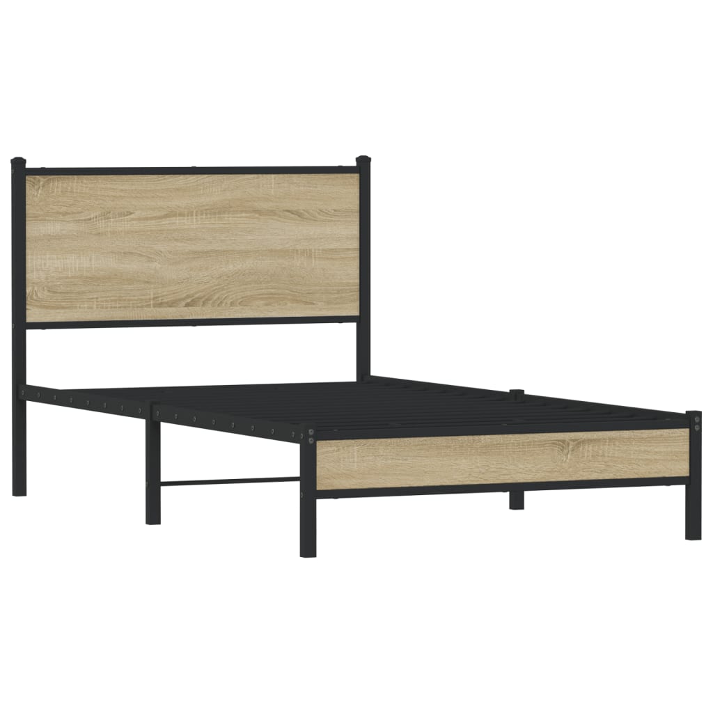 Sonoma Oak Metal Bed Frame 100x200 cm - Mattress Not Included