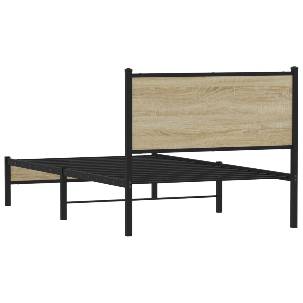 Sonoma Oak Metal Bed Frame 100x200 cm - Mattress Not Included