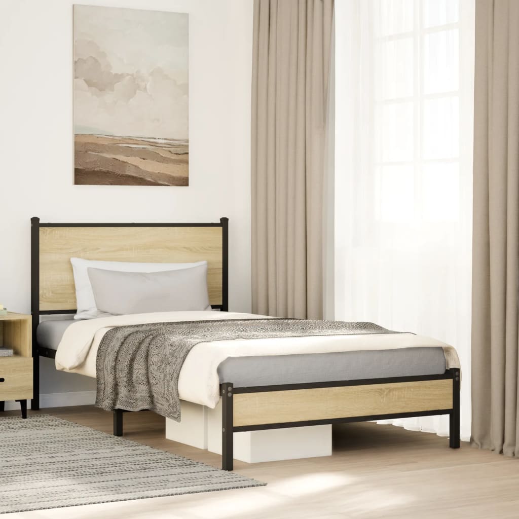 Sonoma Oak Metal Bed Frame 100x200 cm - Mattress Not Included