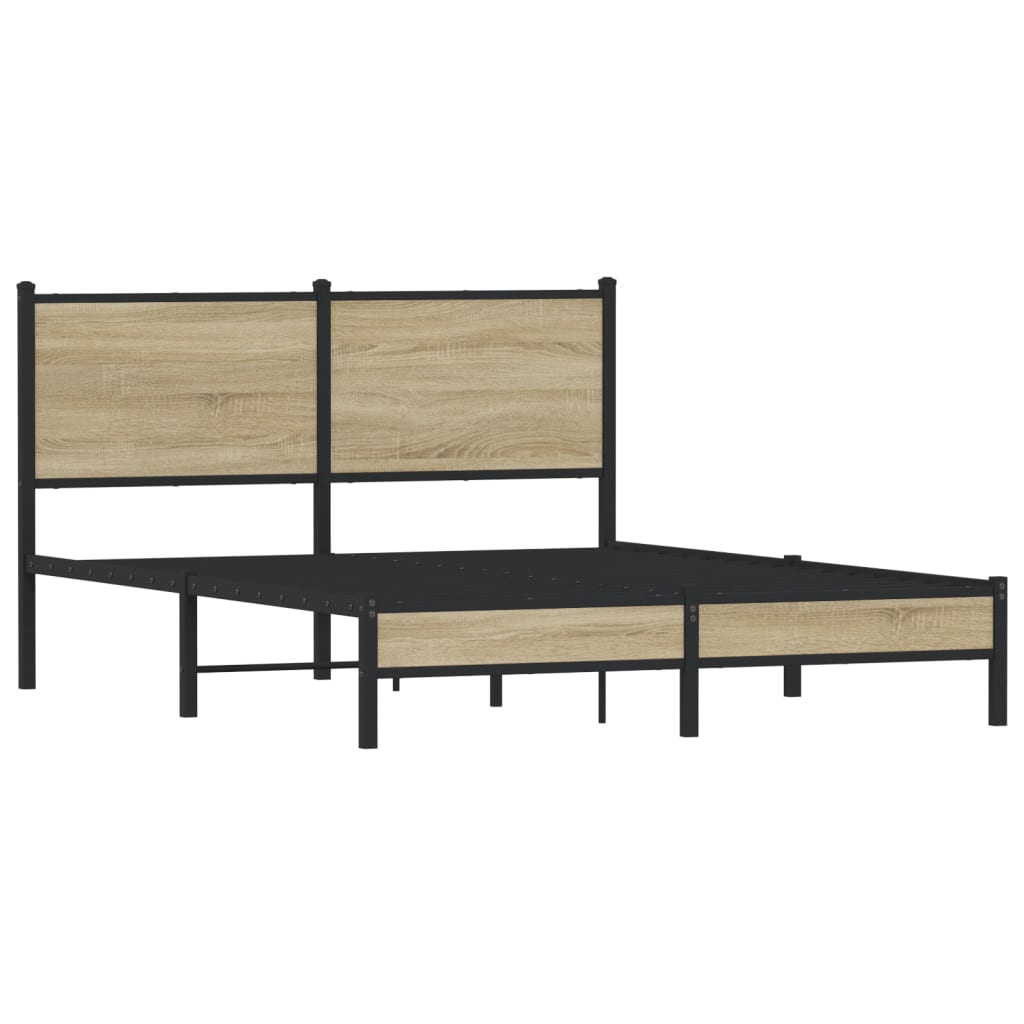 King Size Metal Bed Frame 150x200 cm - Sonoma Oak Finish