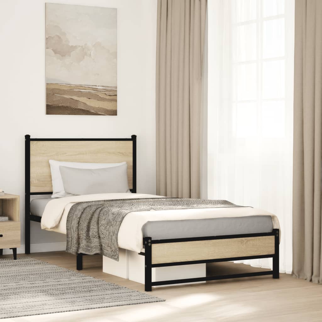 Sonoma Oak Metal Bed Frame 80x200 cm - Stylish & Sturdy Design