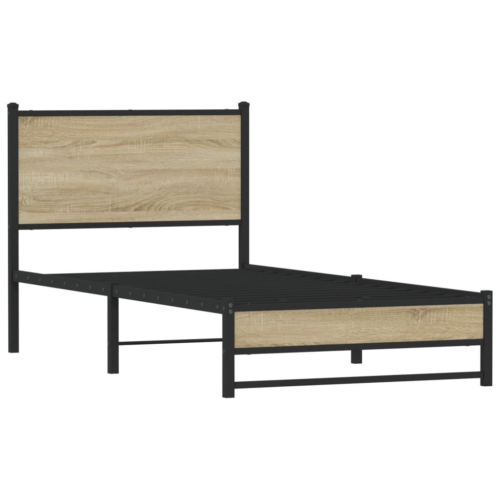 Sonoma Oak Metal Bed Frame 90x200 cm - Stylish & Sturdy Design