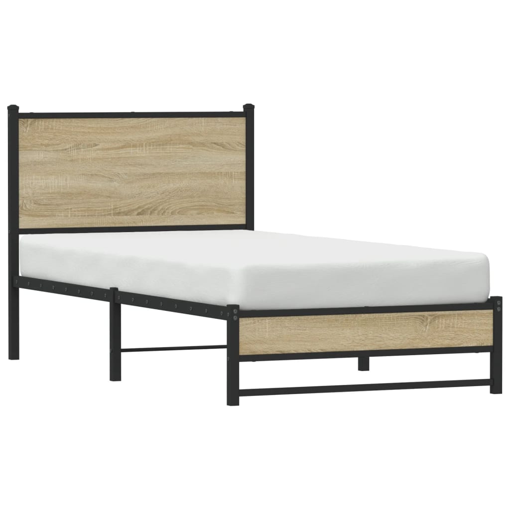 Sonoma Oak Metal Bed Frame 90x200 cm - Stylish & Sturdy Design