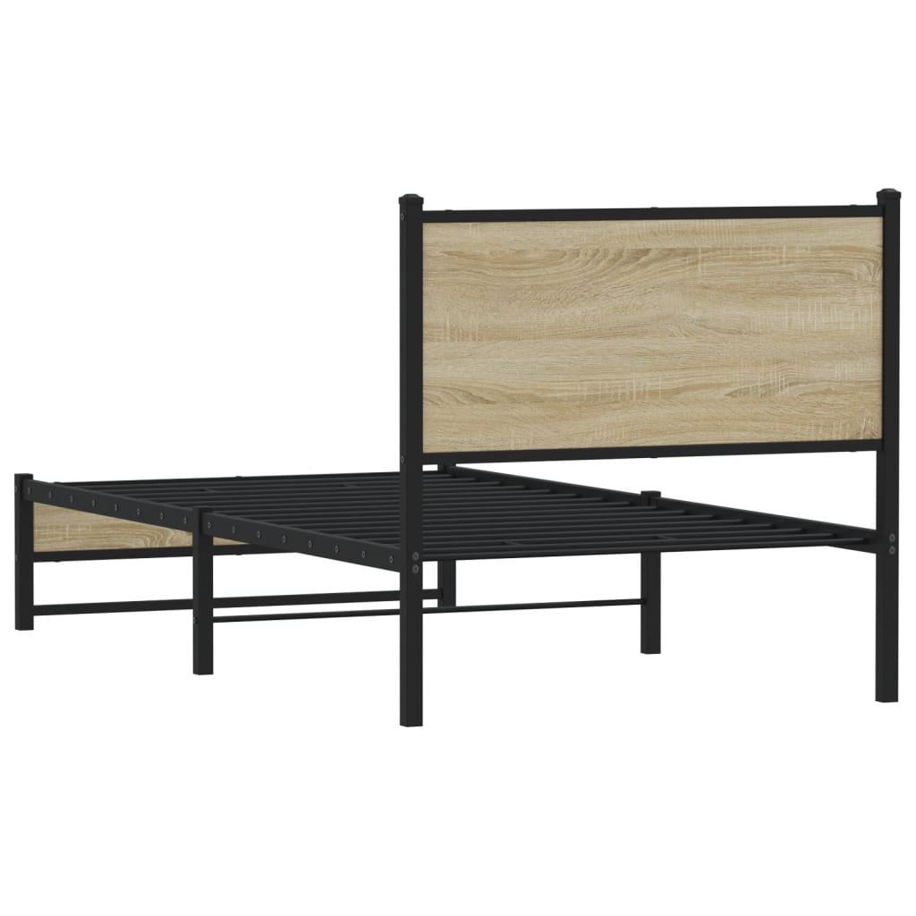 Sonoma Oak Metal Bed Frame 90x200 cm - Stylish & Sturdy Design