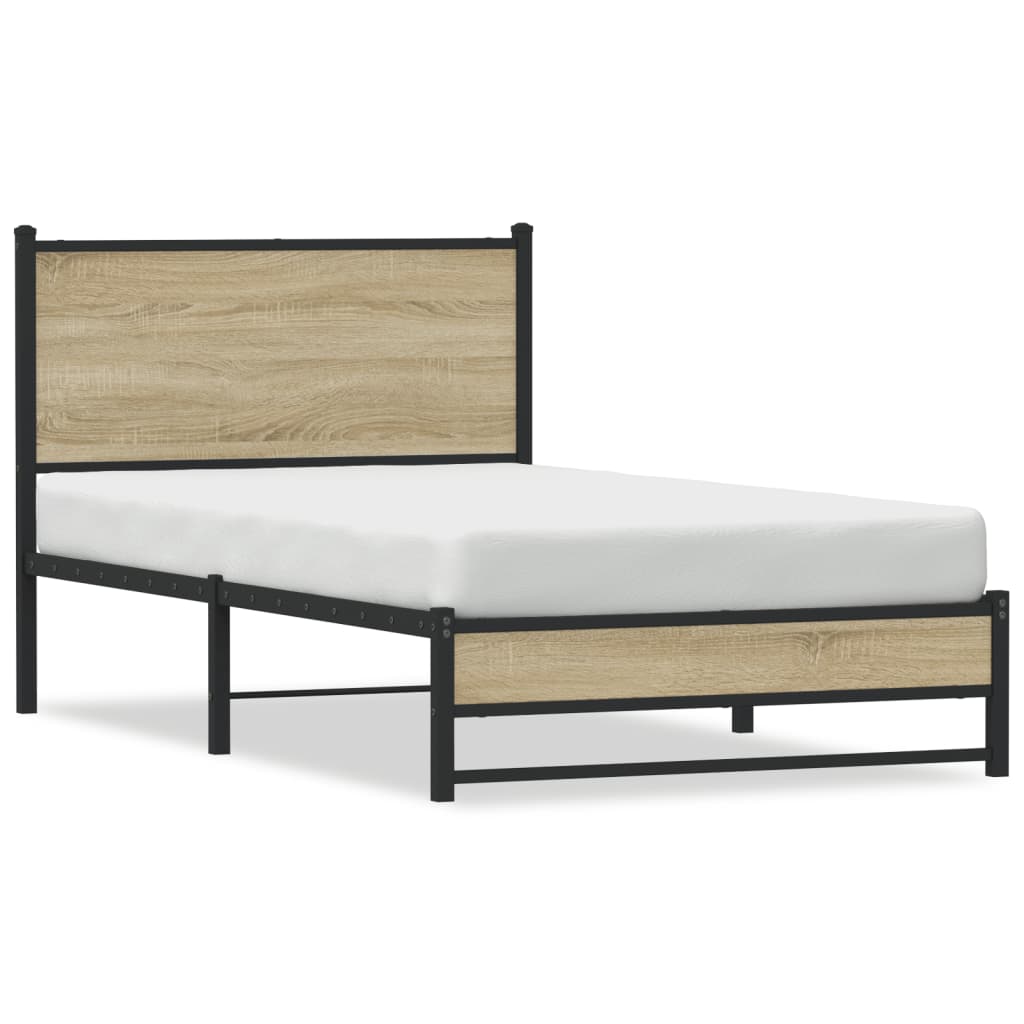 Sonoma Oak Metal Bed Frame 100x190 cm - Sturdy & Stylish Design