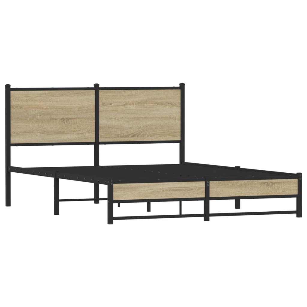 Sonoma Oak Metal Bed Frame 137x190 cm - No Mattress Included