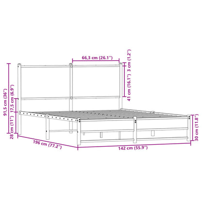 Sonoma Oak Metal Bed Frame 137x190 cm - No Mattress Included