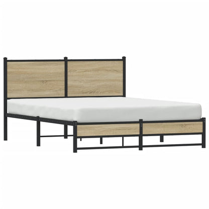 King Size Metal Bed Frame - Sonoma Oak Finish, 150x200 cm