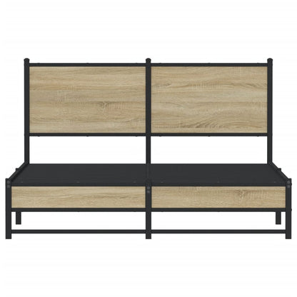King Size Metal Bed Frame - Sonoma Oak Finish, 150x200 cm