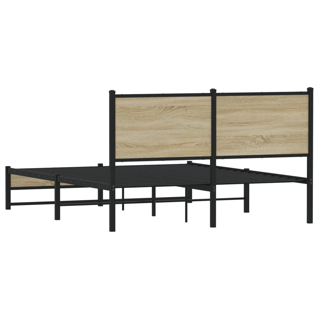 King Size Metal Bed Frame - Sonoma Oak Finish, 150x200 cm