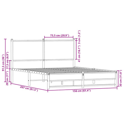 King Size Metal Bed Frame - Sonoma Oak Finish, 150x200 cm