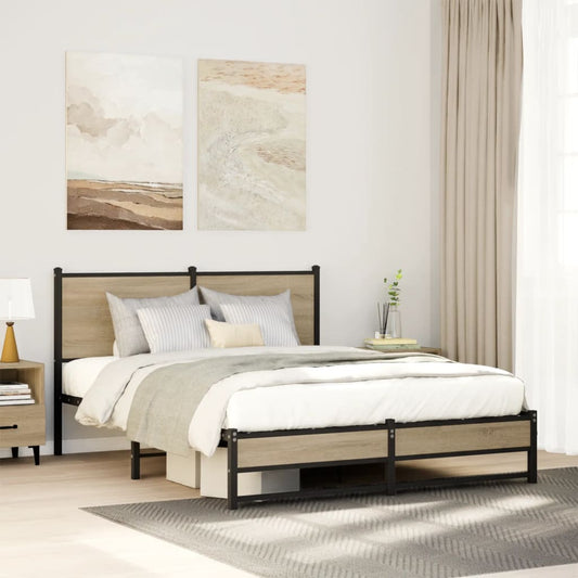 King Size Metal Bed Frame - Sonoma Oak Finish, 150x200 cm