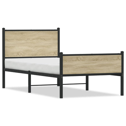 Metal Bed Frame without Mattress Sonoma Oak 75x190 cm Small Single