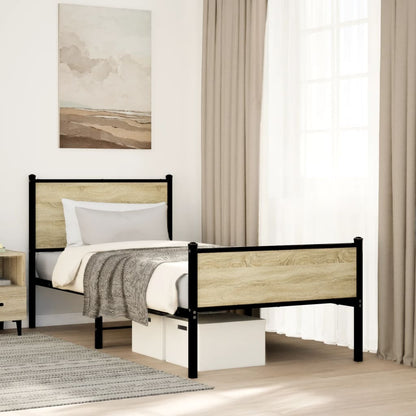 Sonoma Oak Metal Bed Frame 90x200 cm - Sturdy & Stylish Design
