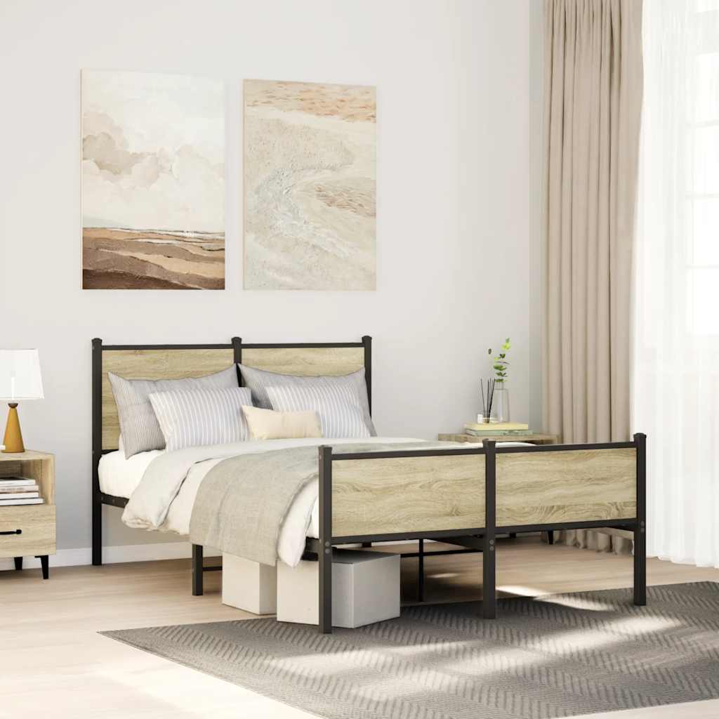 Small Double Metal Bed Frame Sonoma Oak 120x190 cm
