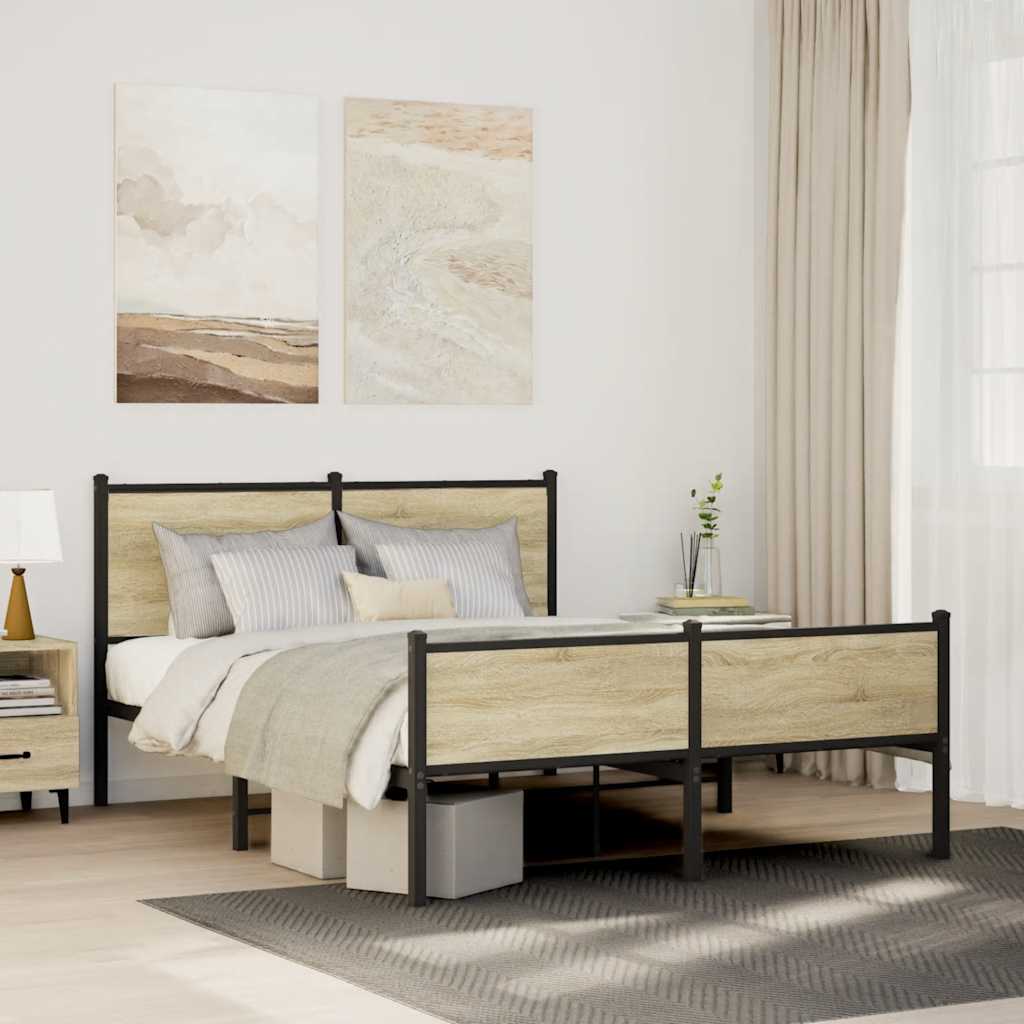 Sonoma Oak Metal Bed Frame 140x190 cm - Sturdy & Stylish Design
