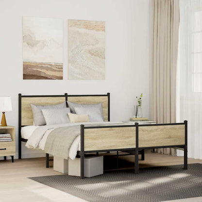 Sonoma Oak Metal Bed Frame 140x190 cm - Sturdy & Stylish Design