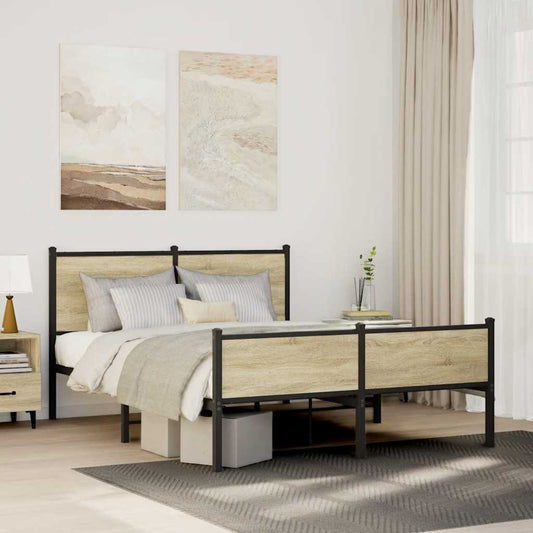 Sonoma Oak Metal Bed Frame 140x190 cm - Sturdy & Stylish Design