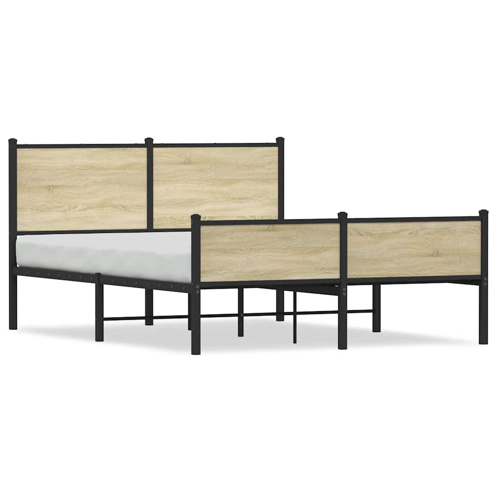 Sonoma Oak Metal Bed Frame 140x200 cm - Mattress Not Included