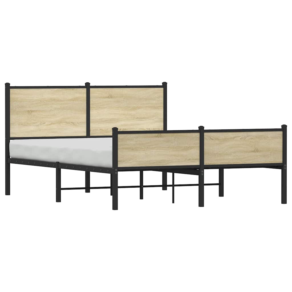 Sonoma Oak Metal Bed Frame 140x200 cm - Mattress Not Included