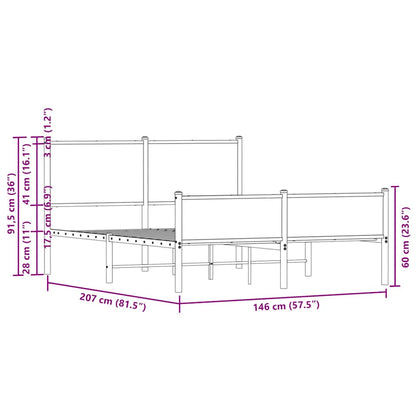Sonoma Oak Metal Bed Frame 140x200 cm - Mattress Not Included